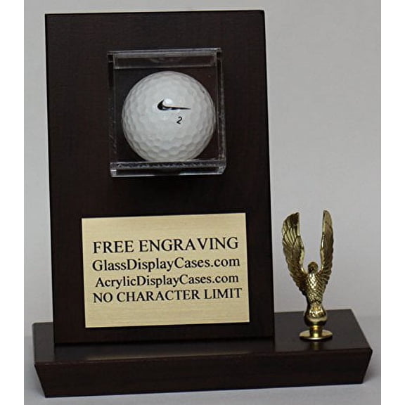 Golf Ball Hole In One, Eagle, Best Game - Round Personalized Wood and Acrylic Desktop Display Case with Cherry Finish - Free Engraving