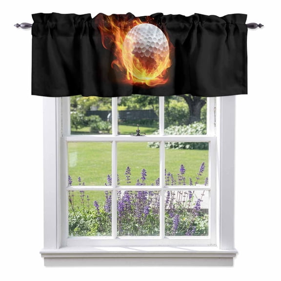 Golf Ball Kitchen Curtain Valances for Windows Farmhouse Short Curtains, Sport Modern Glowing Burning Classic Art Rod Pocket Valance Curtain for Bedroom Cafe Living Room