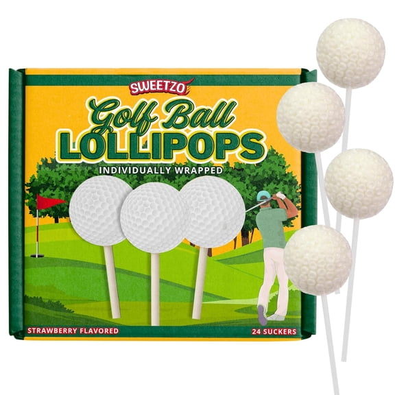 Golf Ball Lollipops, Strawberry Flavored Suckers, Individually Wrapped, Sports Party Favors, 24 Count, 10.16 Ounces