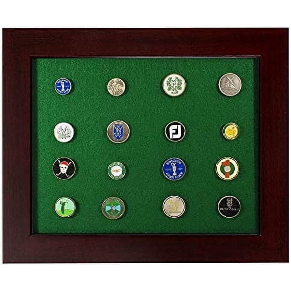 Desktop Golf Ball Marker Framed Display | Holds Flat or Pegged Ball Markers | Cherry Finish | Made in USA | Measures 11" W x 9" H