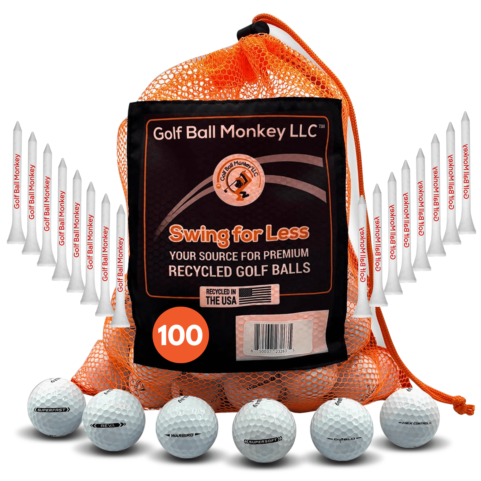 Golf Ball Monkey Cheap Recycled Golf Balls for Callaway Mix White 5A Mint 100 Golf Balls for Callaway Supersoft, Superhot, Warbirds, Diablo. Hex Tour Soft & More  w/ Tees and Mesh Bag