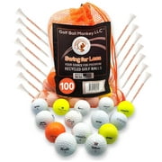 Golf Ball Monkey Cheap Value Line Series Golf Balls 100 Pack - 4A Golf Balls Recycled Near Mint Golf Balls w/ 15 Tees and Mesh Carrying Bag