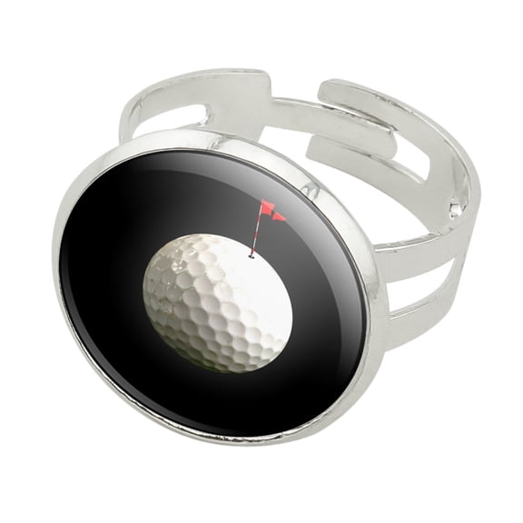 Golf Ball Moon Flag Golfing Silver Plated Adjustable Novelty Ring