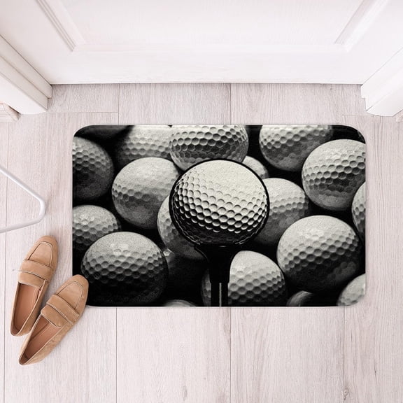 Golf Ball Non Slip Bath Mat Ball Sports Soft Fleece Door Carpet for Kids Boys Girls White Golf Polyester Bath Rug Sport Game Bathroom Floor Indoor Doormat,16x24 Inch