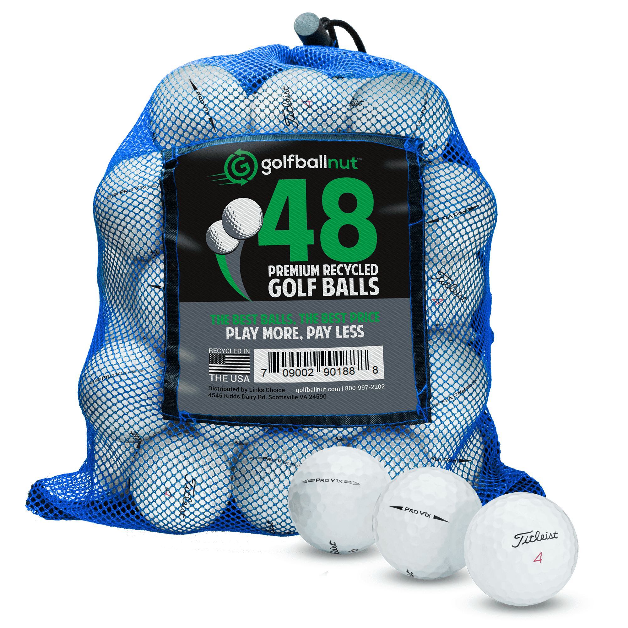 Golf Ball Nut – Pro V1x Recycled Golf Balls, 4A Near Mint Condition  – 48-Pack, White