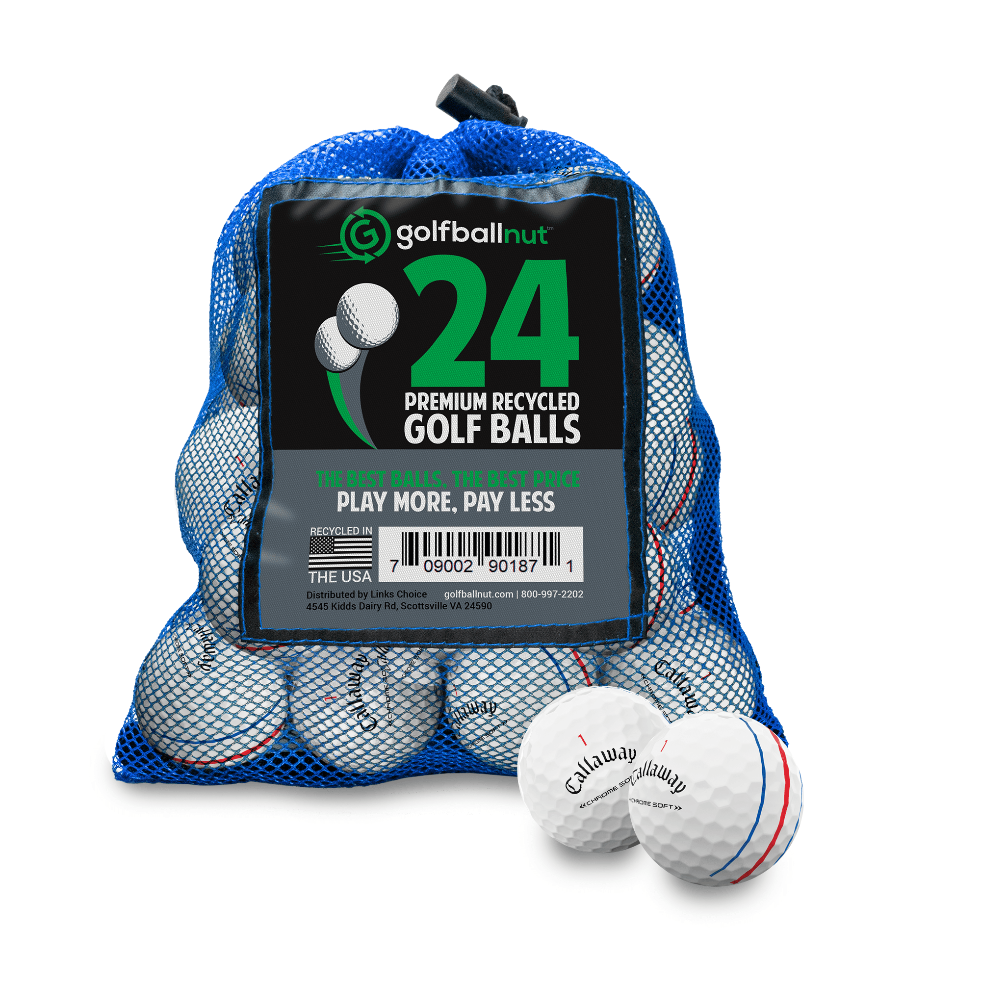 Golf Ball Nut – Recycled Golf Balls for Callaway Chromesoft Triple Track – 5A Mint Quality – 24-Pack, White