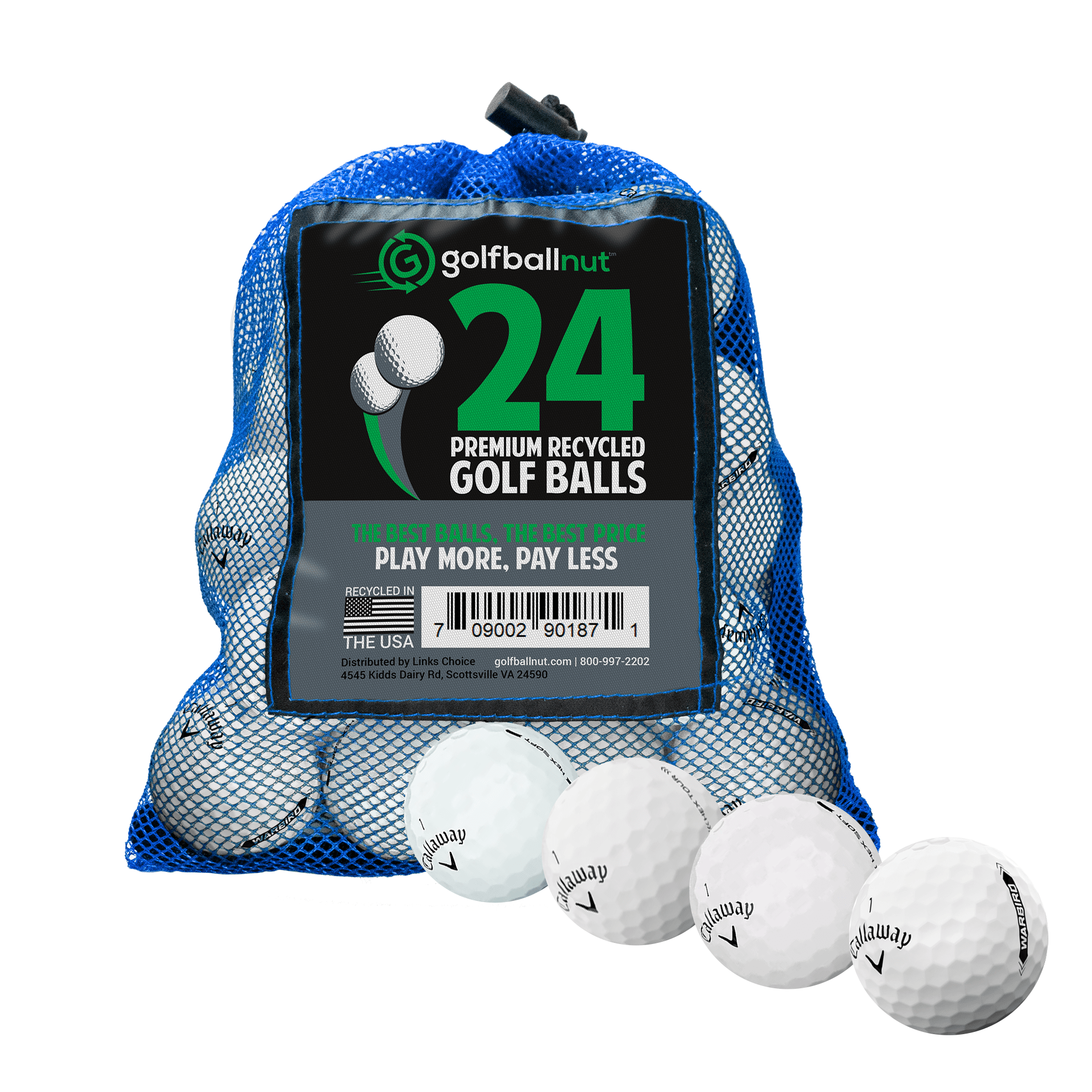 Golf Ball Nut – Recycled Golf Balls for Callaway Mix - 4A Near Mint Quality – 24-Pack, White