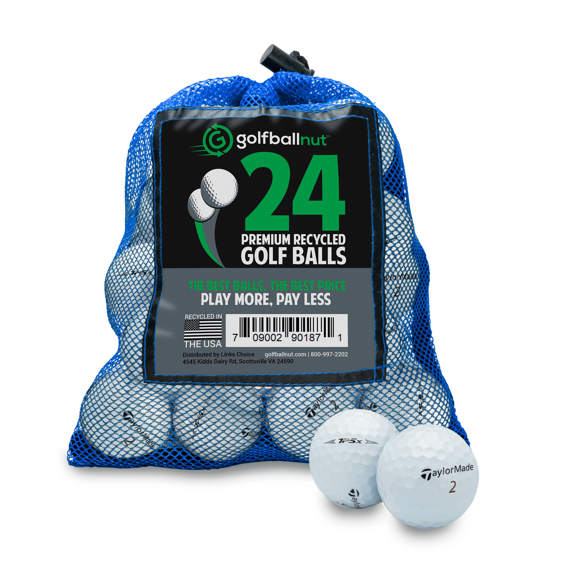 Golf Ball Nut – Recycled Golf Balls for Taylormade TP5X – 5A Mint Quality – 24-Pack, White