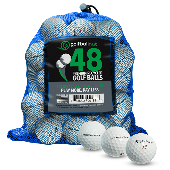 Golf Ball Nut – Recycled Golf Balls for Taylormade Tour Mix – 5A Mint Quality – 48-Pack, White