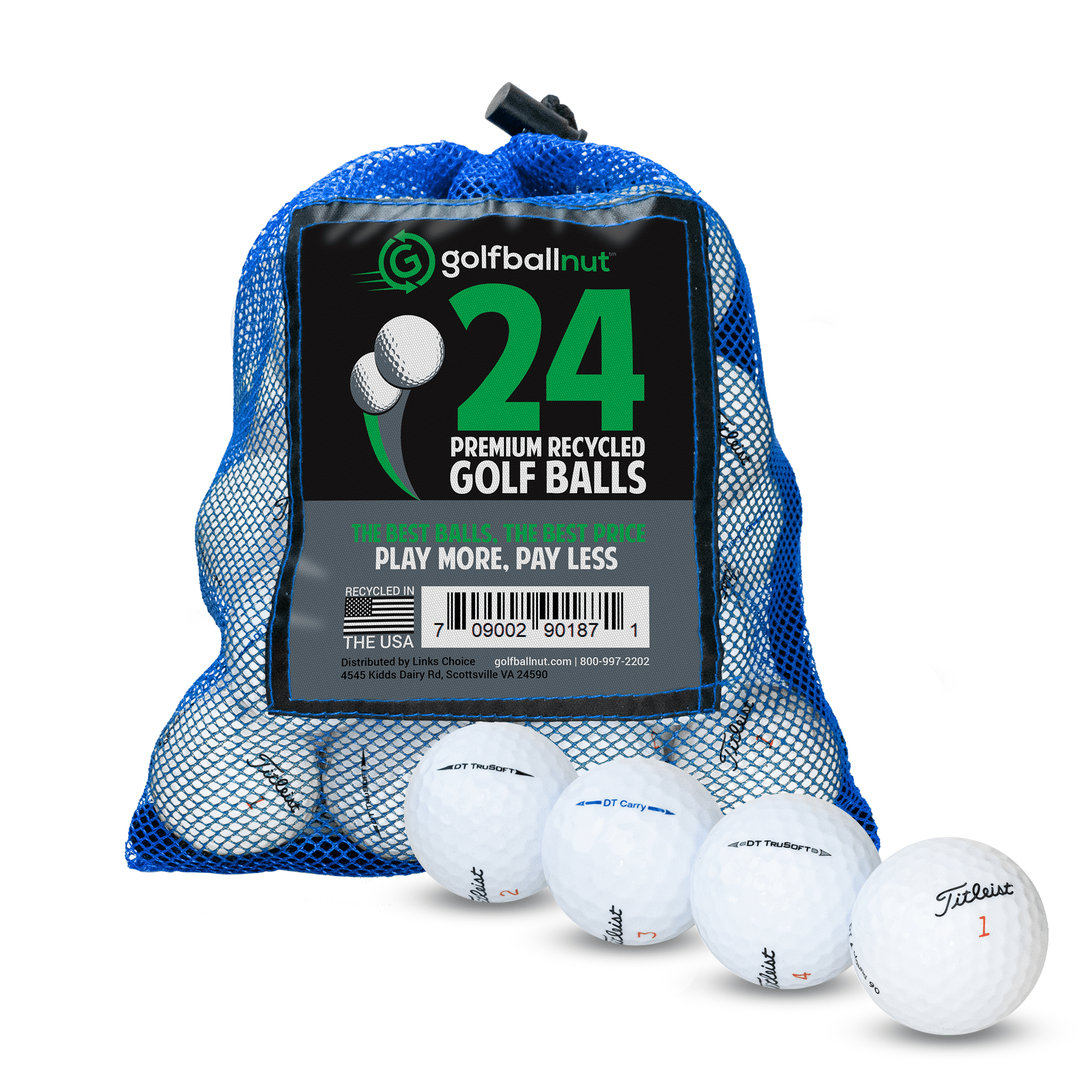 Golf Ball Nut – Recycled Golf Balls for Titleist Mix – 3A Good Quality – 24-Pack, White