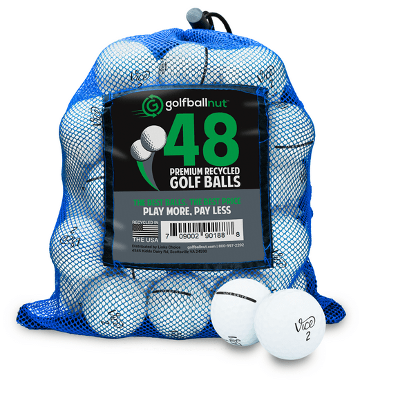 Golf Ball Nut – Recycled Golf Balls for Vice Mix – 5A Mint Quality – 48-Pack, White