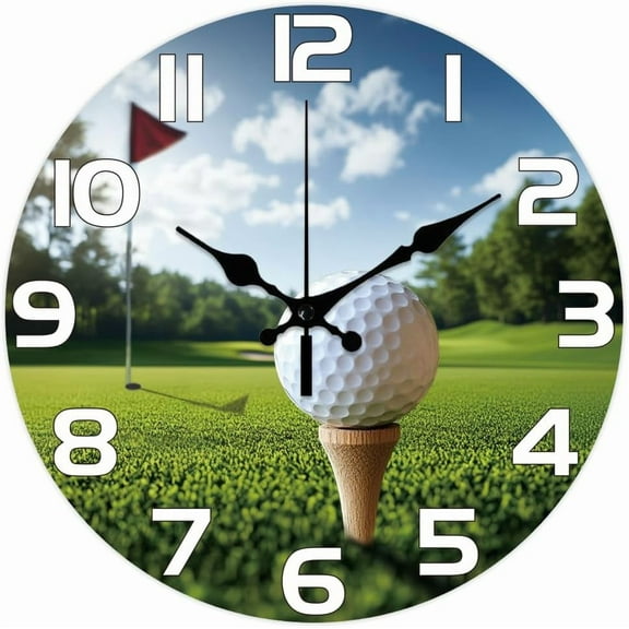 Golf Ball Pattern Wall Clock 12 Inch Non-Ticking Clocks Grass Round Wall Hanging Clock Battery Operated for Bedroom Living Room Kitchen Office colorful DIY