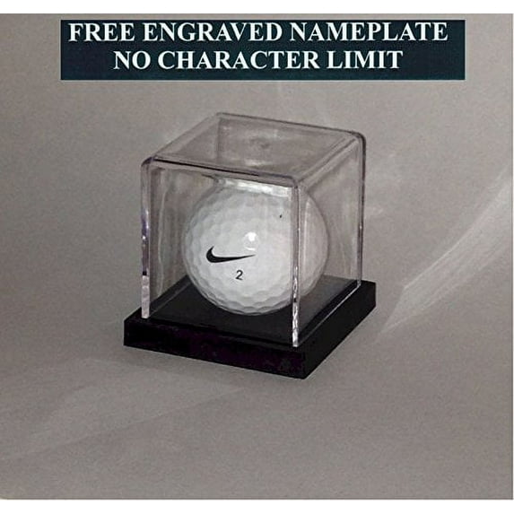 Golf Ball Personalized Hole in One - Eagle - Best Round - Game Acrylic Display Case - Holder Custom Black Base - Free Laser Engraved Name Plate
