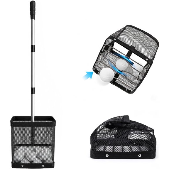 Golf Ball Picker Upper, No Bending Quick Pickup Turf-Friendly Design | 5-Spring Pickup System, 3-Level Adjustable Handle, 8L Capacity Basket, Foldable Storage, Backyard Practice, Driving Range