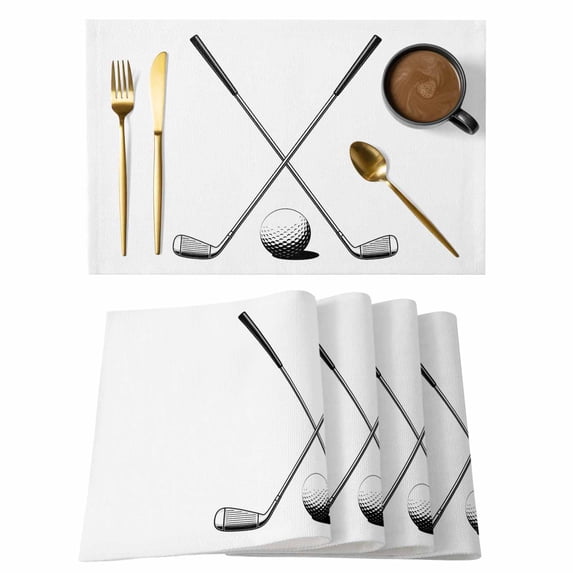 Golf Ball Placemats Set of 8, Minimalist Golf Club Abstract Simple Retro Placemats for Dining Table, Place Mats for Kitchen Tabletop, Waterproof Wipeable Dining Table Mats Set