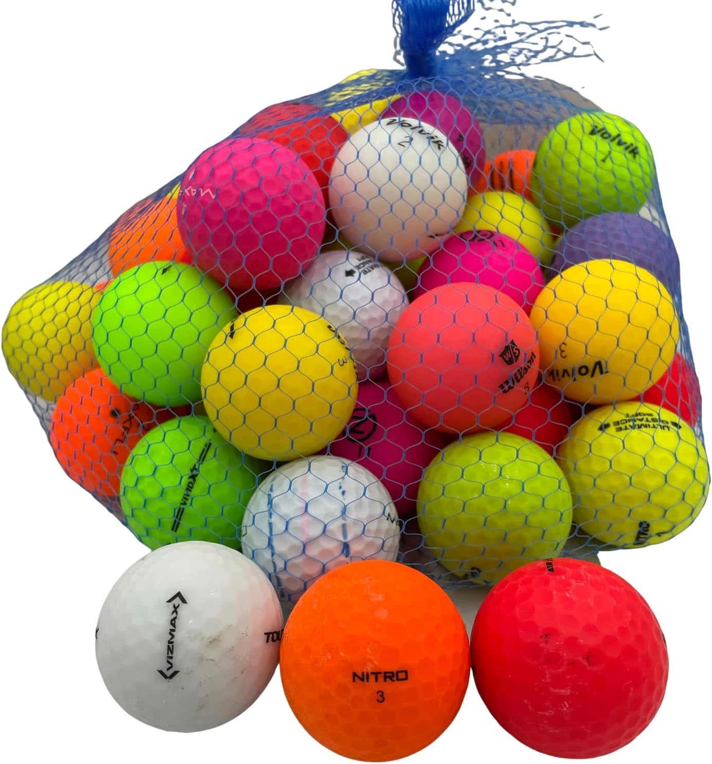 Golf Ball Planet - 50 Pack Recycled Golf Balls Matte Color Mix (3A / Good)
