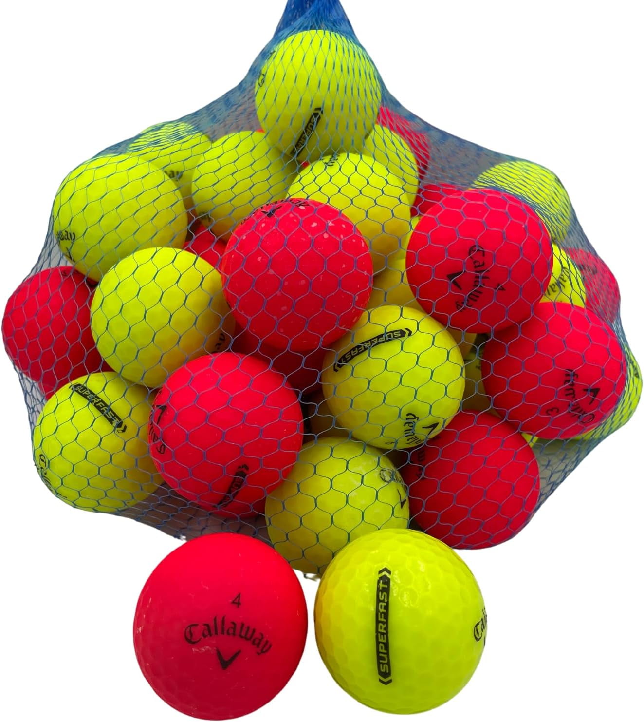 Golf Ball Planet - Callaway Superfast Recycled Golf Balls (3A/Good, 50 Pack, Matte Red/Yellow)