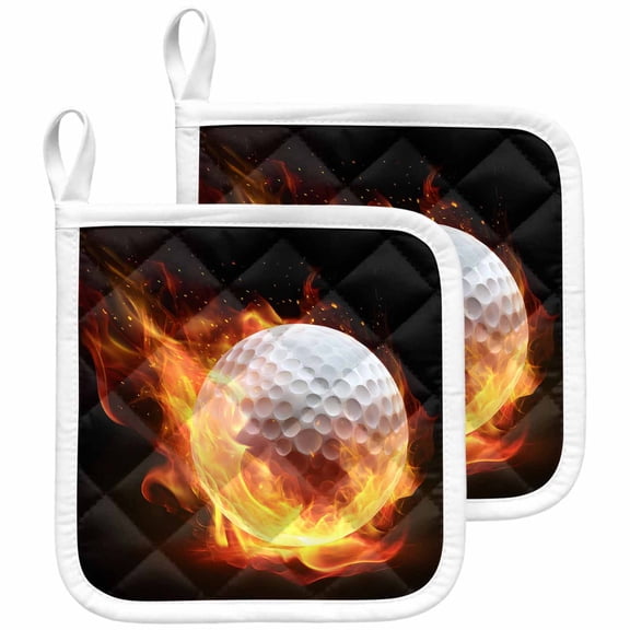 Golf Ball Pot Holders for Kitchen Heatproof Potholder, 2 Pack Sport Modern Glowing Burning Classic Art Hot Pads Multipurpose Oven Pads Cloth Potholders Trivet for Cooking and Baking