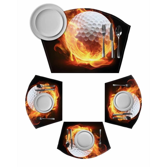 Golf Ball Round Placemats Set of 2, Sport Modern Glowing Burning Classic Art Placemats for Round Dining Table Shape Wedge Placemats for Outdoor Indoor Wipeable Clean Table Place Mats