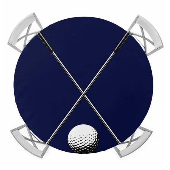 Golf Ball Round Tablecloth for 45-54 Inch Tables, Fitted Table Cover with Elastic Edge, Navy Blue Monochrome Sport Waterproof Outdoor Table Cloth Protector for Patio Garden Dinner Picnic