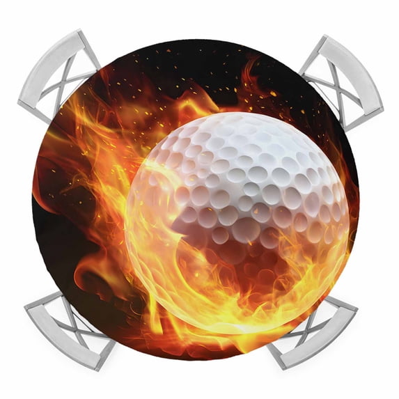 Golf Ball Round Tablecloth for 55-60 Inch Tables,Fitted Table Cover with Elastic Edge,Sport Modern Glowing Burning Classic Art Waterproof Outdoor Table Cloth Protector for Patio Garden Dinner Picnic