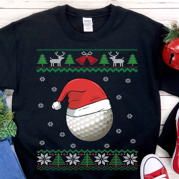 Golf Ball Santa Hat Ugly Christmas Sweatshirt Funny Golf Shirt