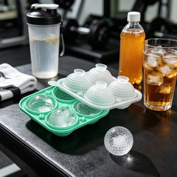 Golf Ball Shaped 4-Connected Ice Model Tray Set, Funnel Silicone Ice Ball Mold, Flexible Freezer Maker for Whiskey, Cocktails and Cold Drinks, Easy Release Hockey Ice Model Tool