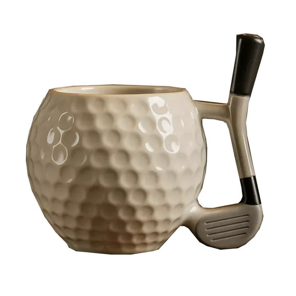 Golf Ball Shaped Ceramic Mug with Club Handle, Unique Design for Coffee or Tea, Perfect Gift for Golf Enthusiasts, 14 oz Capacity