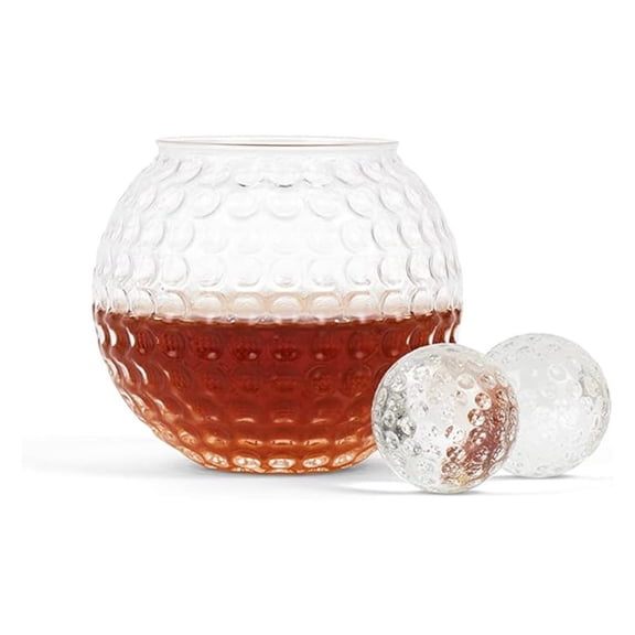 Golf Ball Shaped Whiskey , Single Whiskey Glass & Storage Bag - Non Lead Crystal Whiskey Stones for Chilling Vodka, Whiskey & - Fun Cocktail Glasses - Golf Drinking Accessories