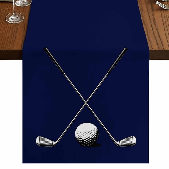 Golf Ball Short Table Runner 36 Inches Long, Navy Blue Monochrome Sport Cotton Linen Table Runners Dresser Scarves, Fabric Tabletop Scarf Furniture Cover for Home Dinner Party Decor 13"x36"