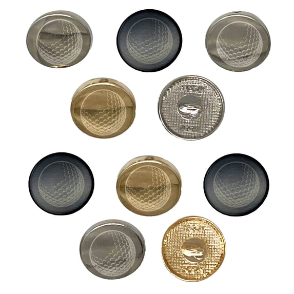 Golf Ball Sports Set of 10 Metal 0.6" (15mm) Sewing Shank Round Buttons - Silver Color