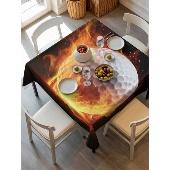 Golf Ball Tablecloth Square Table Cloth 60x60,Waterproof Outdoor Table Cloth Covers Decorative Table Protector,Sport Modern Glowing Burning Classic Art Washable Table Cover for Kitchen Dinning Party