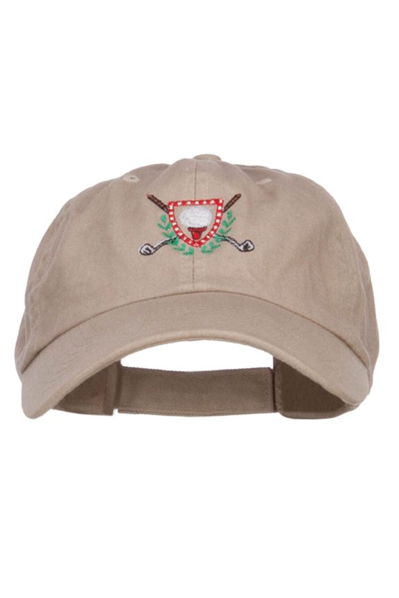 Golf Ball Tee Crest Embroidered Cap - Khaki OSFM