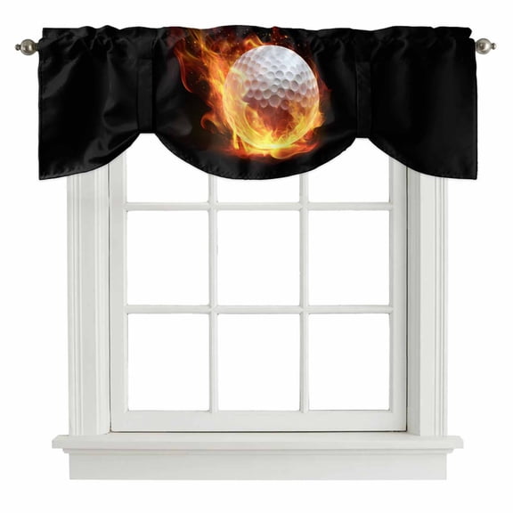 Golf Ball Tie Up Valance Curtains for Windows, Kitchen Curtains Window Treatments, Sport Modern Glowing Burning Classic Art Short Window Shades Valances for Bedroom Bathroom Cafe 42"x12"
