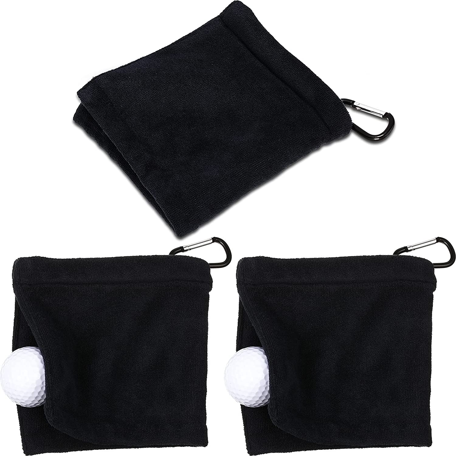 Golf Ball Towel 5.5 x 5.5 Inch Black Golf Wet and Dry Golf Towel Pocket Golf Towel with Clip Ball Towel Golf Ball Towel for Golf Course Exercise Towel (3 Pieces) - image 1 of 7