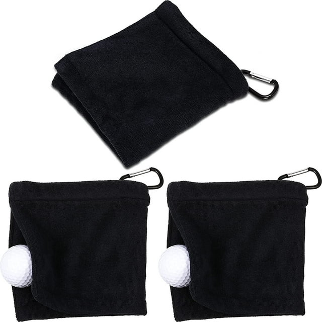 Golf Ball Towel 5.5 x 5.5 Inch Black Golf Wet and Dry Golf Towel Pocket Golf Towel with Clip Ball Towel Golf Ball Towel for Golf Course Exercise Towel (3 Pieces)