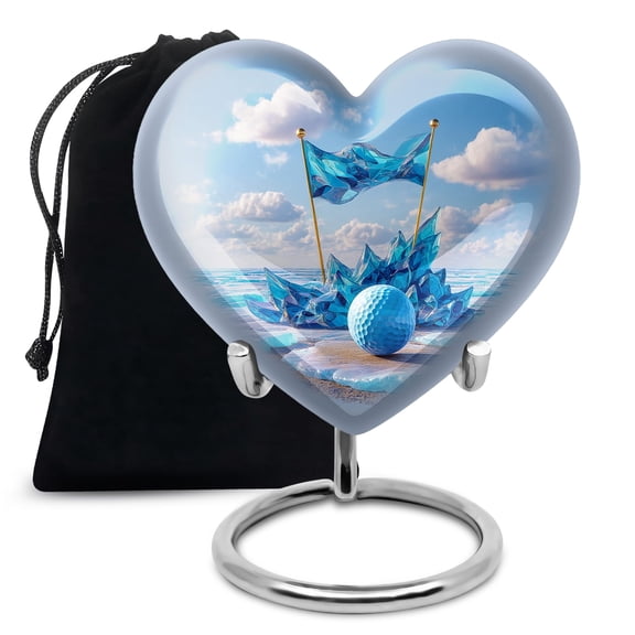 Golf Ball Tribute Urns for Mother & Father, Cremation & Funeral Urn for Human Ashes, Large Decorative Memorial Gifts, Handcrafted Burial Urns for Ash, Heart Urn, 10 Inch