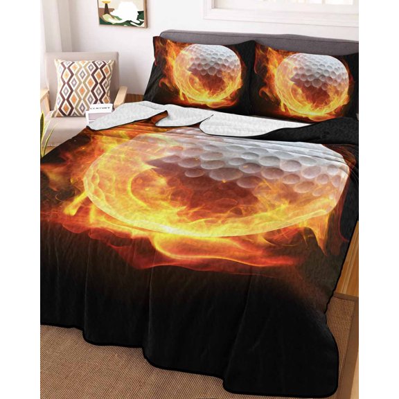 Golf Ball Twin Size Down Alternative Comforter, Lightweight Comforter Quilt Bedding Set with Pillow Shams Sport Modern Glowing Burning Classic Art All Seasons Bed Comforter Duvet Insert 68"x86"