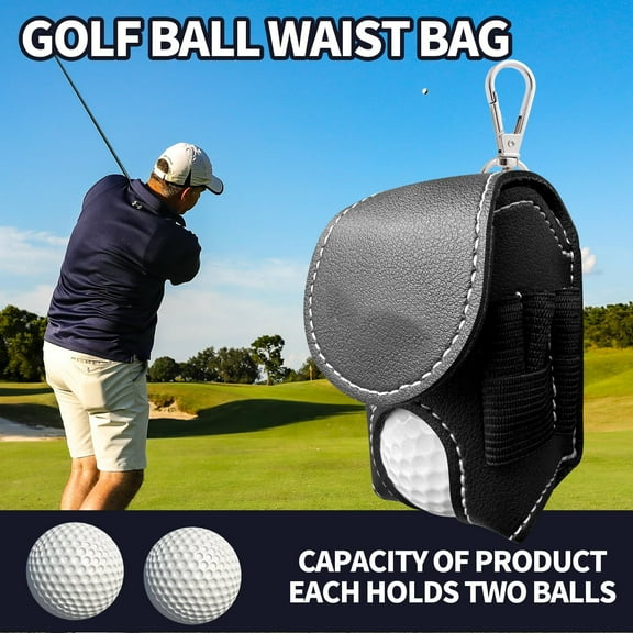 Golf Ball Waist Bag,Leather Storage Pocket, Belt Bag Sack Collector With Clip(Black)