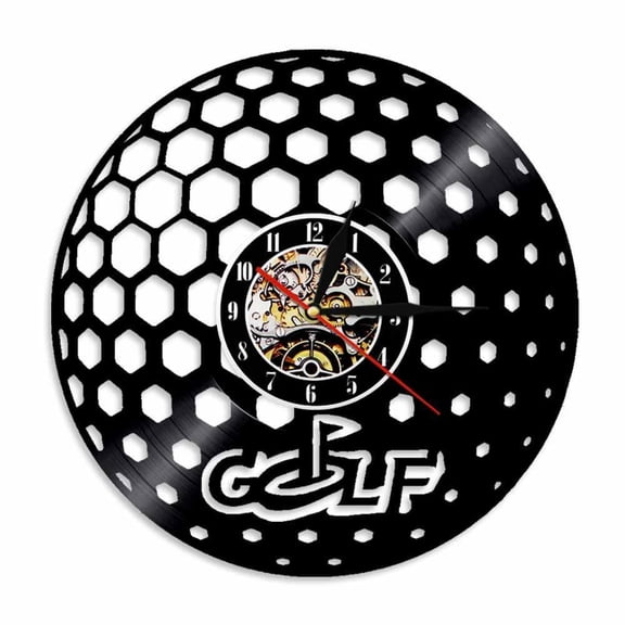 Golf Ball Wall Clock Glof Club Vintage Wall Art Vinyl Record Wall Clock Golfing Sports Room Wall Decor Golfer Golf Gifts for Men Without LED