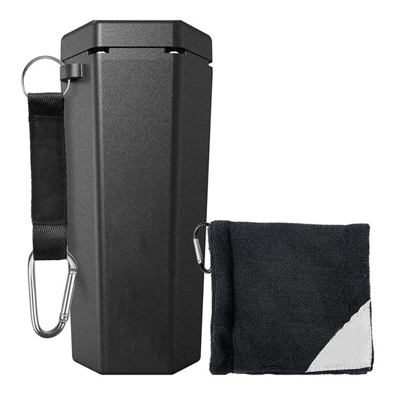 Golf Ball Washer With Cleaning Cloth, Portable Golf Ball Cleaner For Bags And Carts, Personal Golf Cleaning Machine For Course And For PUTTING Green, Easy Clip-On Design(Black)