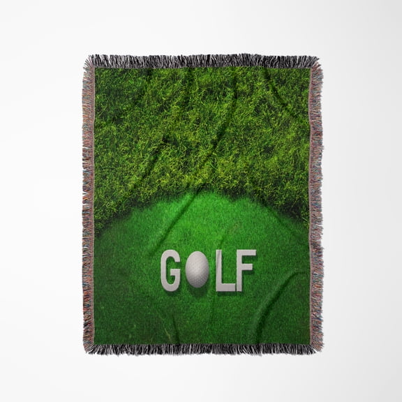 Golf Ball With Word Golf On A Golf Course, Woven Blanket