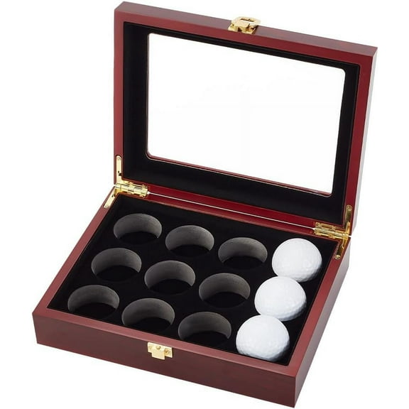 Golf Ball Wooden Storage Box Golf Ball Case Holder for Golfing Sporting Tool Accessories Dark Red 220x170x63mm Hole: 43mm