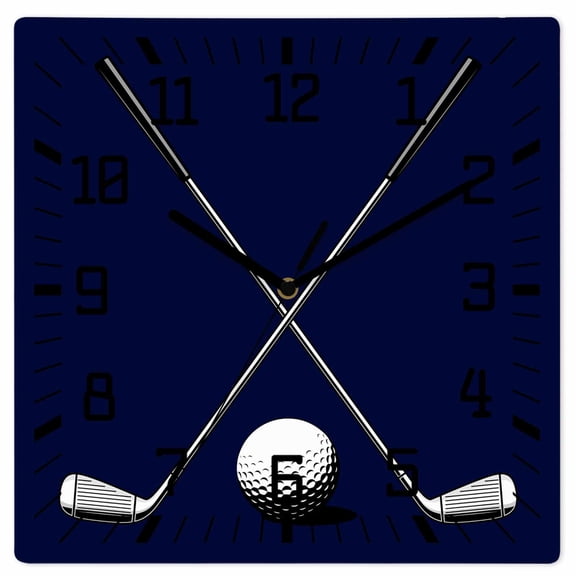 Golf Ball Wooden Wall Clock Silent Non Ticking, Navy Blue Monochrome Sport Square Wall Clocks Battery Operated, Decor Clock for Home Office, Living Room, Kitchen, 10 Inch