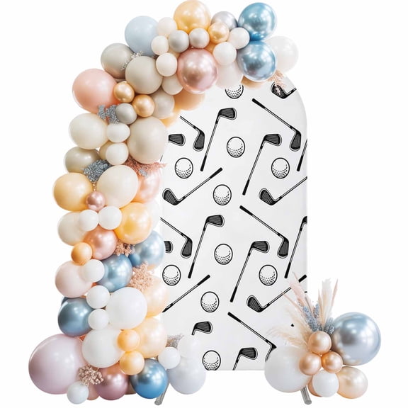 Golf Balls Arch Backdrop Cover 5 FT Retro Sports Style Golf Poles Minimalist Modern Stretchy Elastic Arch Stand Covers Spandex Arched Background Birthday Wedding Party Decoration (No Stand)