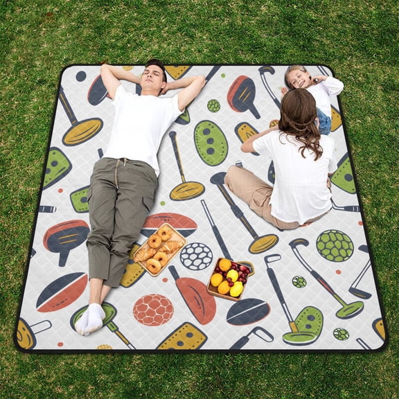Golf Balls Beach Blanket Outdoor Picnic Blanket 78"x 78" Waterproof Foldable for Beach Camping Travel Hiking Grass Lawn Park