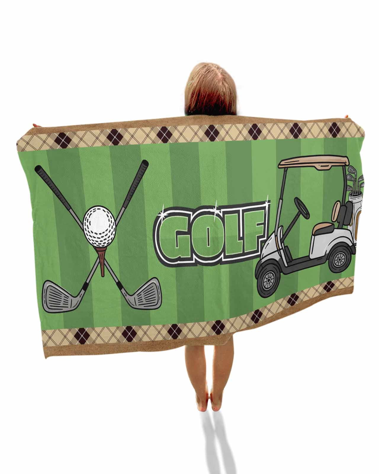 Golf Balls Beach Towels Oversized Super Absorbent, Green Sports Art Truck Brown Lattice Lightweight Bath Towel Quick Dry Sets For Bathroom/Pool/Rv Camping/Beach Play/Gym Room/Picnic 23"x47"