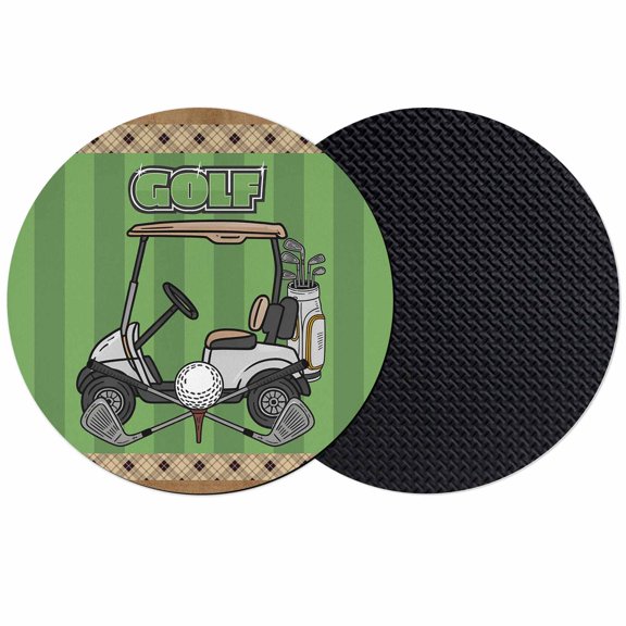 Golf Balls Coasters Set of 2, Green Sports Art Truck Brown Lattice Absorbent Coasters for Drinks, Coaster for Bar Office Dining Coffee Table Accessories Decor, Non Slip Round Desk Coaster