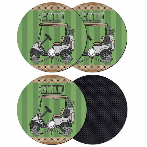 Golf Balls Coasters Set of 4, Soft Absorbent Coasters for Drinks, Green Sports Art Truck Brown Lattice Non-Slip Cup Coaster Mat with Rubber Bottom for Home Kitchen Desk Coffee Bar Table Decor 4"