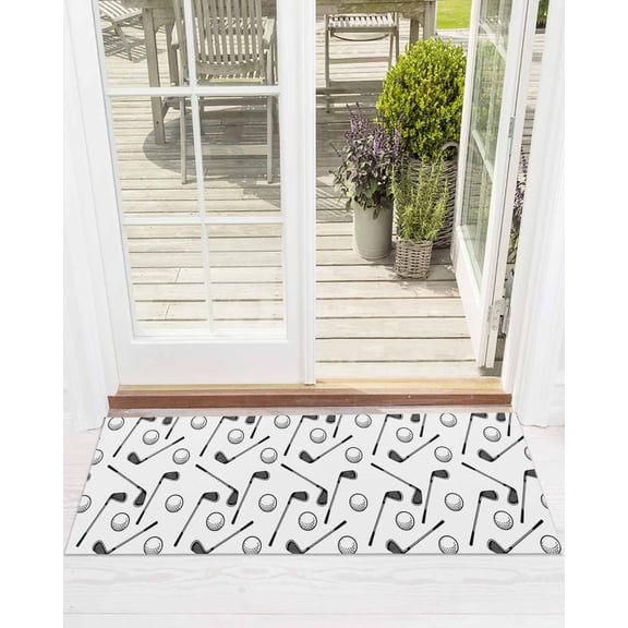 Golf Balls Front Door Mat Retro Sports Style Golf Poles Minimalist Modern Welcome Doormat Indoor Outdoor Entrance Floor Mat Non-Slip Washable Runner Rug for Front Porch Decor 16x47 Inch